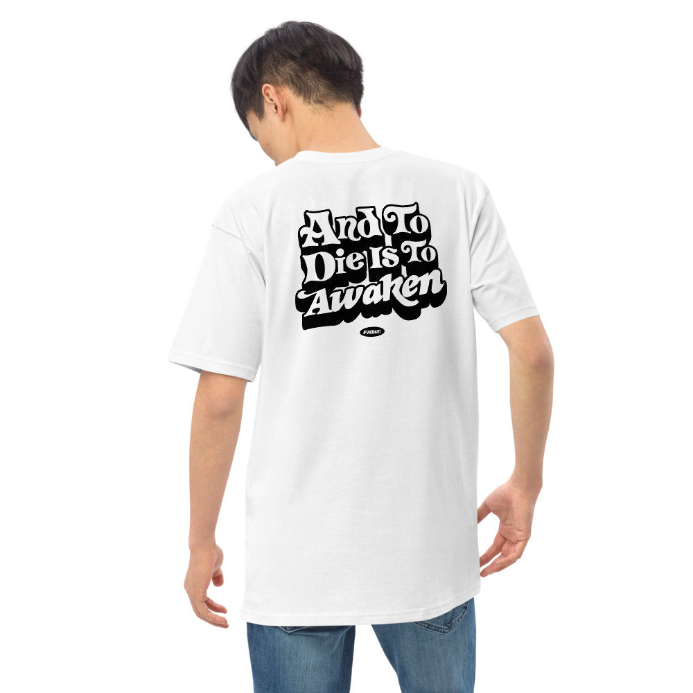 Awaken-on white premium heavyweight tee